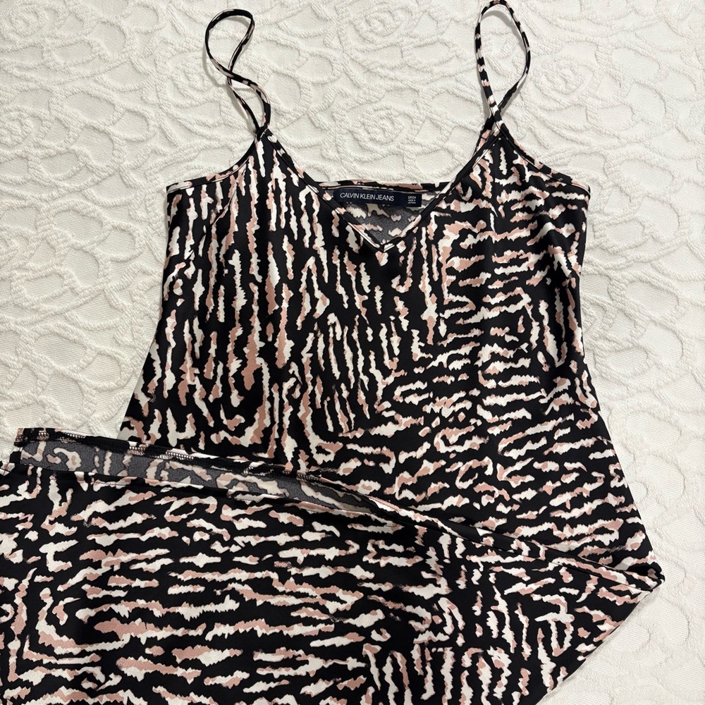 Calvin Klein Zebra Print Satin Slip Dress